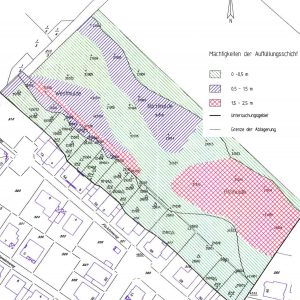 Mächtigkeiten der aufgefüllten Sandgruben der Altlast von Lampertheim-Neuschloß.